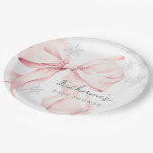 Pink Bow Winter Baby Shower Party Paper Plate Papieren Bordje (Gekanteld)