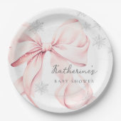 Pink Bow Winter Baby Shower Party Paper Plate Papieren Bordje (Voorkant)