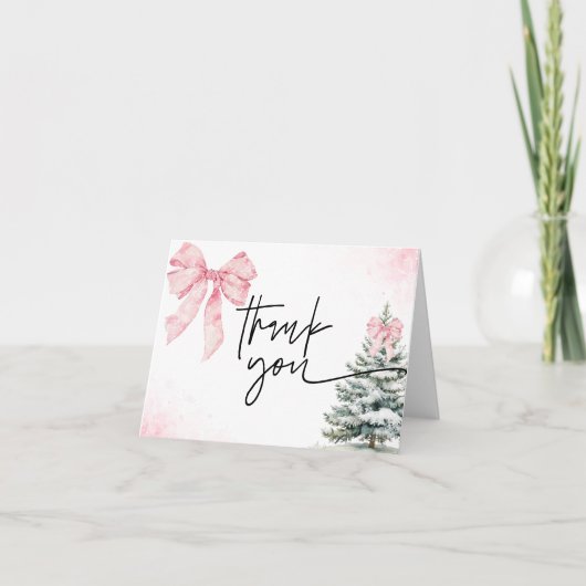 Pink Bow Winter Baby Shower Snowflake Holiday Bedankkaart (Voorkant)
