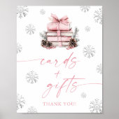 Pink Bow Winter Books Baby Shower Cards & Gifts Poster (Voorkant)