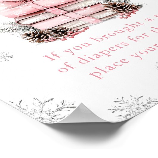 Pink Bow Winter Books Baby Shower Diaper Raffle  Poster (Hoek)