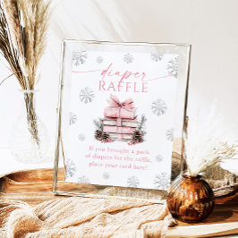 Pink Bow Winter Books Baby Shower Diaper Raffle  Poster