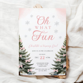 Pink Bow Winter Girl 1st Birthday Kaart