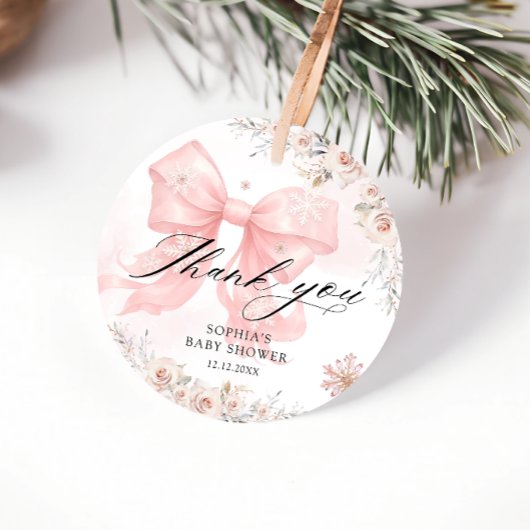 Pink Bow Winter Girl Baby shower Bedankt Bedankjes Labels