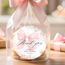 Pink Bow Winter Girl Baby shower Bedankt Ronde Sticker