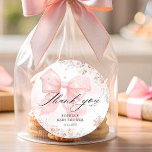 Pink Bow Winter Girl Baby shower Bedankt Ronde Sticker