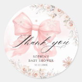 Pink Bow Winter Girl Baby shower Bedankt Ronde Sticker (Voorkant)