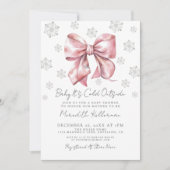 Pink Bow Winter Girl Baby shower Kaart (Voorkant)