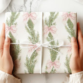 Pink Bow Winter Green Wrapping Paper Cadeaupapier