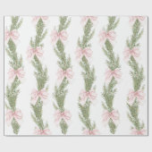 Pink Bow Winter Green Wrapping Paper Cadeaupapier (Vlak)