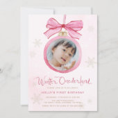 Pink Bow Winter Nederland eerste verjaardag Kaart (Voorkant)