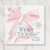 Pink Bow Winter Onederland 1st Birthday Bedankjes Labels (Voorkant)