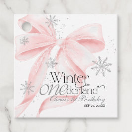 Pink Bow Winter Onederland 1st Birthday Bedankjes Labels