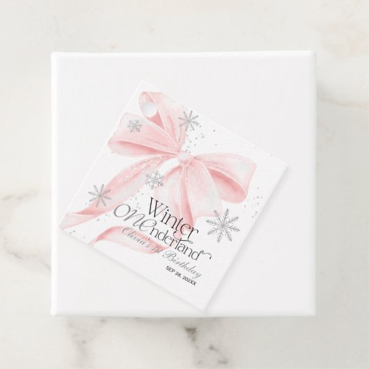 Pink Bow Winter Onederland 1st Birthday Bedankjes Labels (In situ)