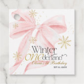 Pink Bow Winter Onederland 1st Birthday Bedankjes Labels (Voorkant)