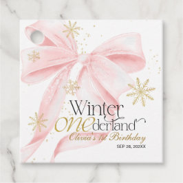 Pink Bow Winter Onederland 1st Birthday Bedankjes Labels
