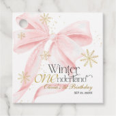 Pink Bow Winter Onederland 1st Birthday Bedankjes Labels (Voorkant)