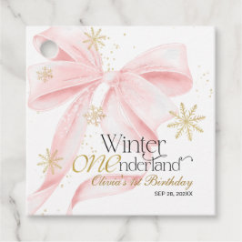 Pink Bow Winter Onederland 1st Birthday Bedankjes Labels