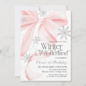 Pink Bow Winter Onederland 1st Birthday Kaart (Voorkant)