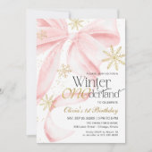 Pink Bow Winter Onederland 1st Birthday Kaart (Voorkant)