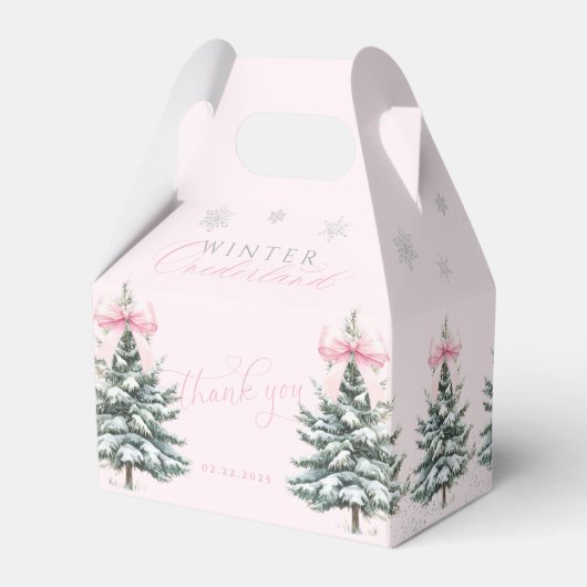 Pink Bow Winter ONEderland First Birthday Bedankdoosjes (Achterkant)