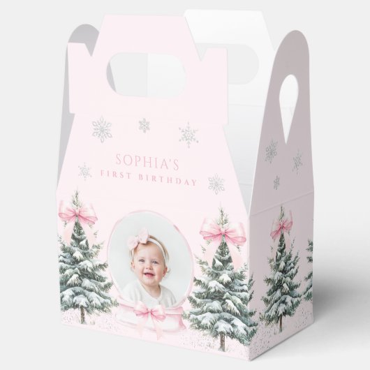 Pink Bow Winter ONEderland First Birthday Bedankdoosjes (Geopend)