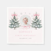 Pink Bow Winter Onederland First Birthday Napkins Servet (Voorkant)