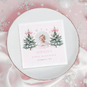 Pink Bow Winter Onederland First Birthday Napkins Servet