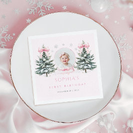 Pink Bow Winter Onederland First Birthday Napkins Servet