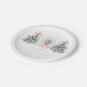 Pink Bow Winter Onederland First Birthday Papieren Bordje (Gekanteld)