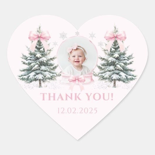 Pink Bow Winter Onederland Heart Sticker (Voorkant)