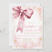 Pink Bow Winter Onederland Snowflake Verjaardag Kaart (Voorkant)