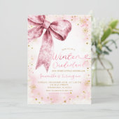 Pink Bow Winter Onederland Snowflake Verjaardag Kaart (Staand voorkant)