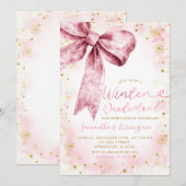 Pink Bow Winter Onederland Snowflake Verjaardag Kaart (Voorkant / Achterkant)