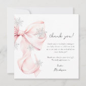 Pink Bow Winter Snowflake Baby shower Bedankkaart (Voorkant)