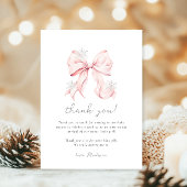 Pink Bow Winter Snowflake Baby shower Bedankkaart