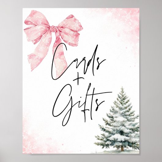 Pink Bow Winter Snowflake BabyShower Cards & Gifts Poster (Voorkant)
