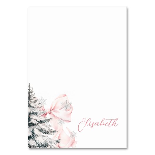Pink Bow Winter Table Place Card  Kaart (Voorkant)