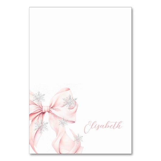 Pink Bow Winter Table Place Card  Kaart (Voorkant)