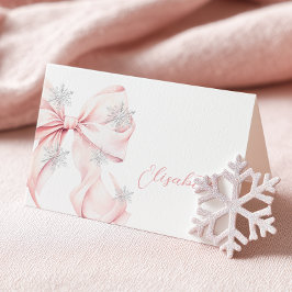 Pink Bow Winter Table Place Card  Kaart