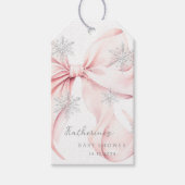 Pink Bow Winter Theme Baby shower Cadeaulabel (Voorkant)