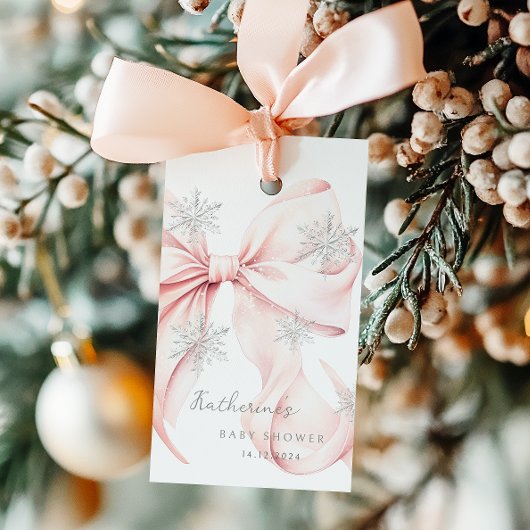 Pink Bow Winter Theme Baby shower Cadeaulabel