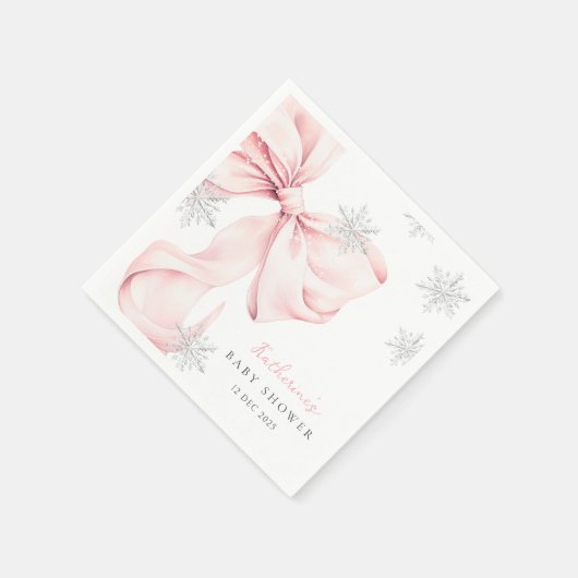 Pink Bow Winter Theme Snowflake Baby Shower Servet (Hoek)