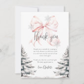 Pink Bow Winter Trees Baby shower Bedankkaart (Voorkant)