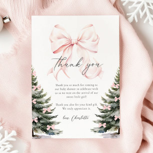 Pink Bow Winter Trees Baby shower Bedankkaart