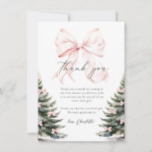 Pink Bow Winter Trees Baby shower Bedankkaart (Voorkant)