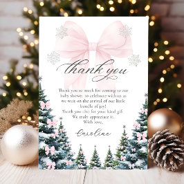Pink Bow Winter Trees Baby Shower Thank You Card Bedankkaart