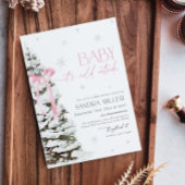 Pink Bow Winter Wonderland Girl Baby Shower Kaart