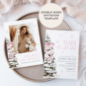 Pink Bow Winter Wonderland Girl Baby Shower Kaart