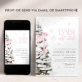 Pink Bow Winter Wonderland Girl Baby Shower Kaart